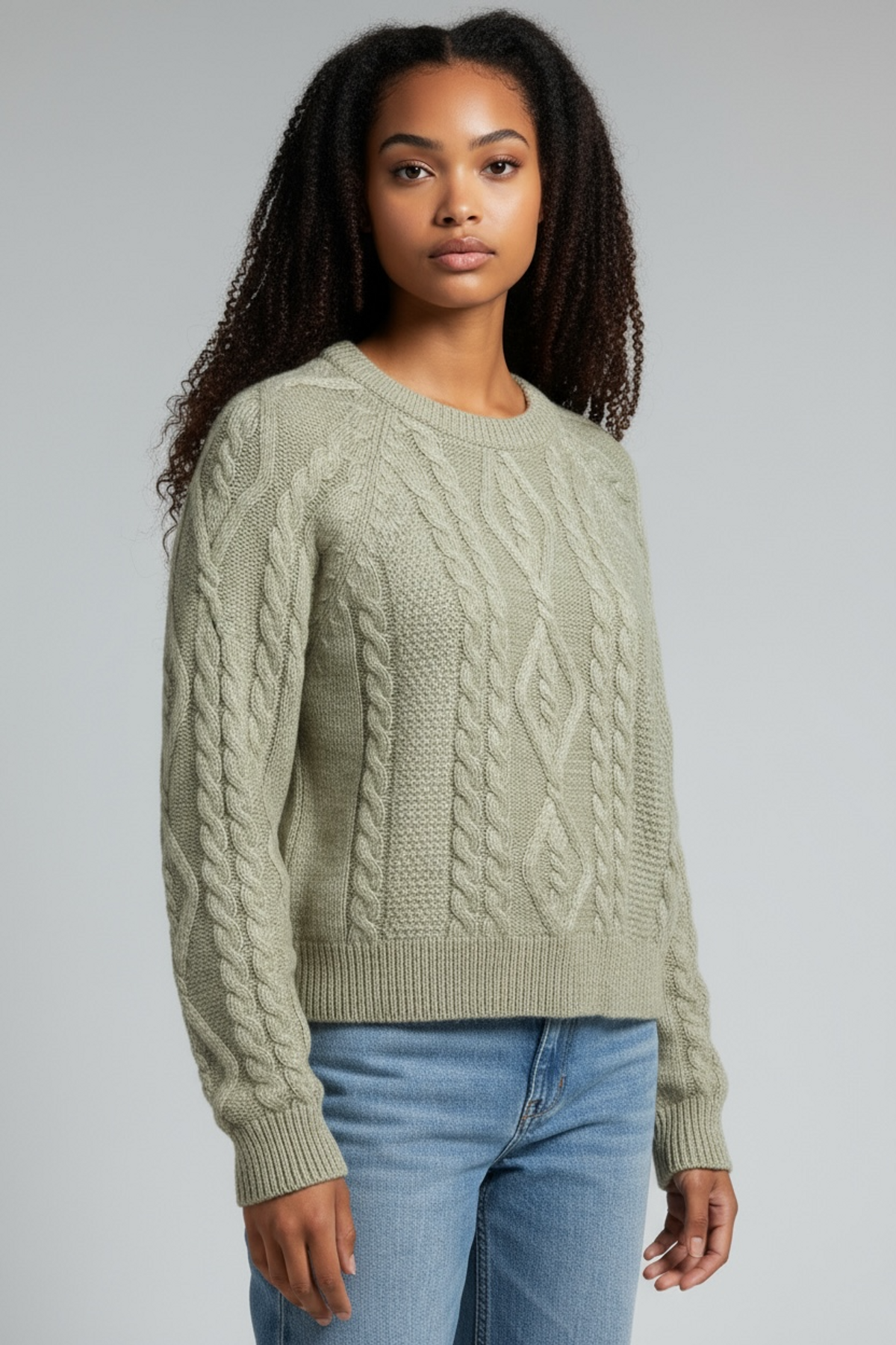 본슬리피(BORN SLIPPY) Soft Wool Cable Knit Sweater (Green)
