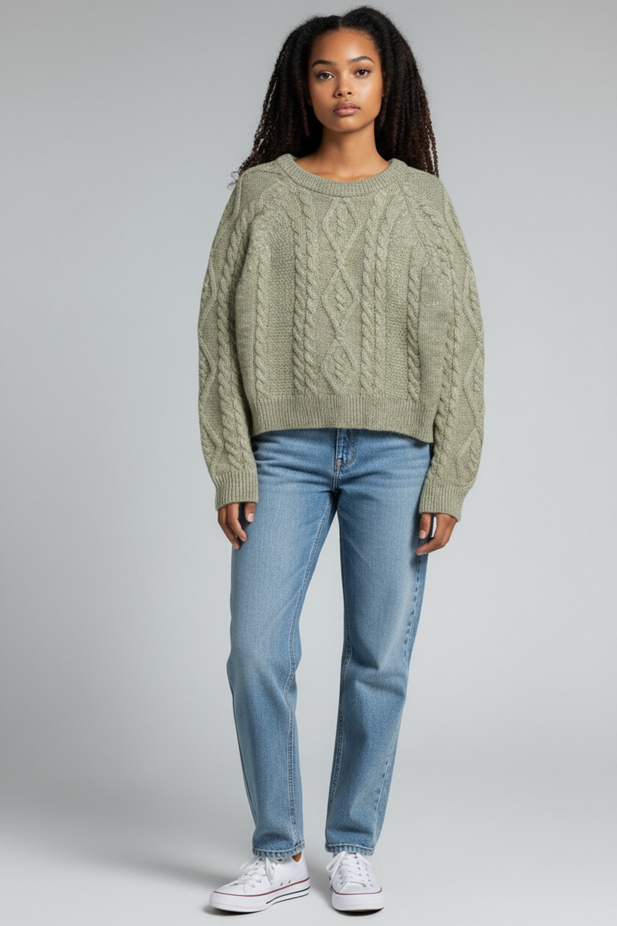 본슬리피(BORN SLIPPY) Soft Wool Cable Knit Sweater (Green)