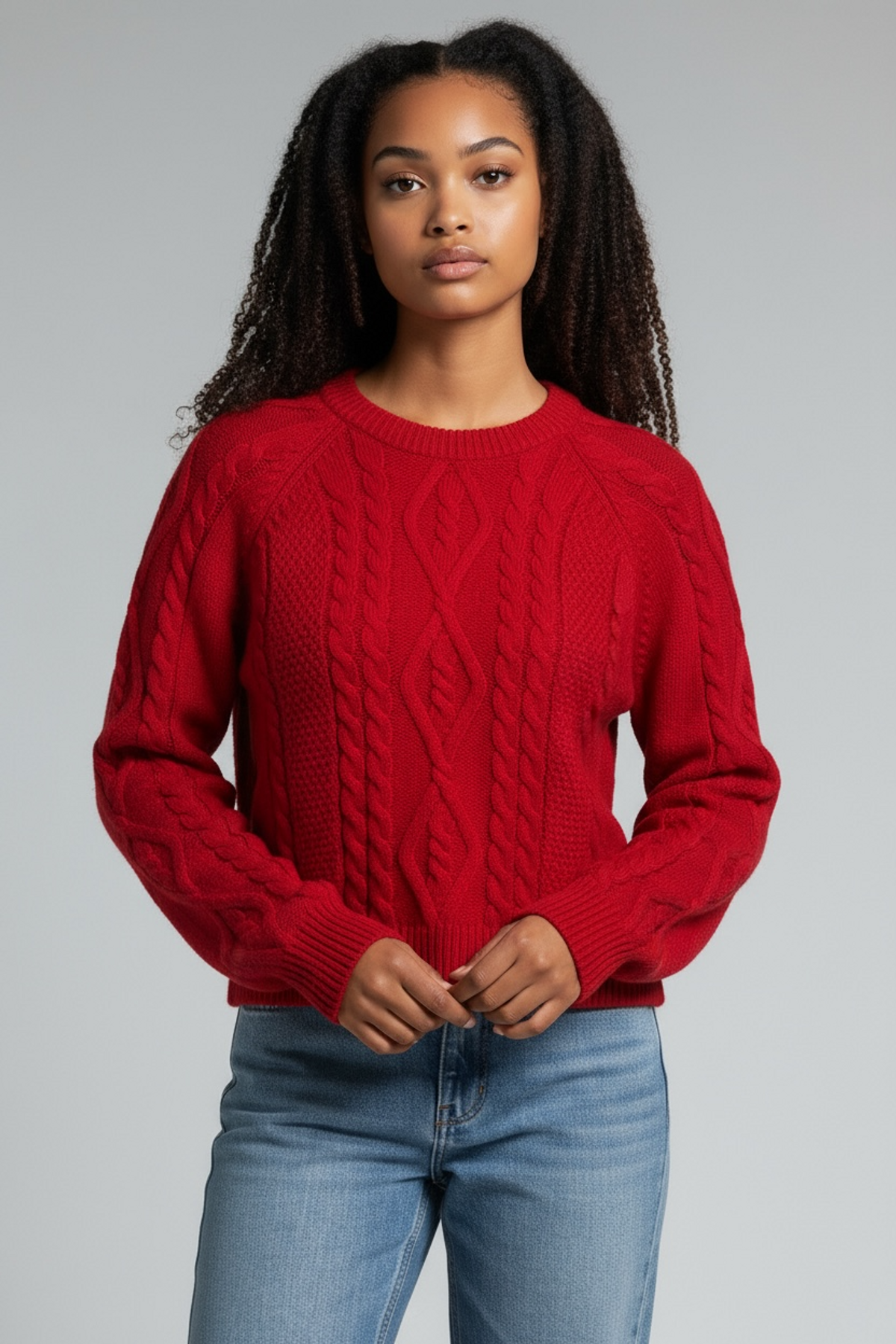 본슬리피(BORN SLIPPY) Soft Wool Cable Knit Sweater (Red)