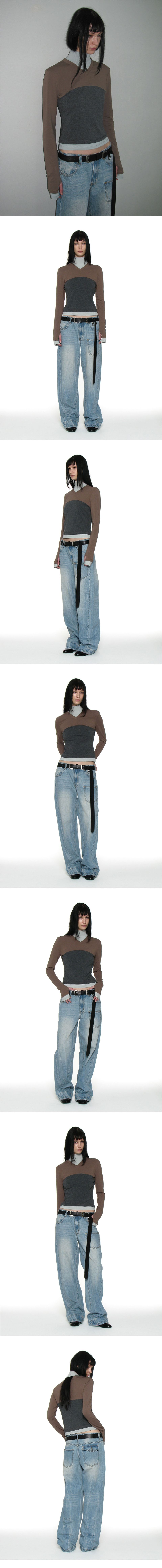 PARTIMENTO WOMEN レイヤードTシャツ MUSINSA公式 | PARTIMENTO WOMEN カラー ブロック Vネック レイヤード