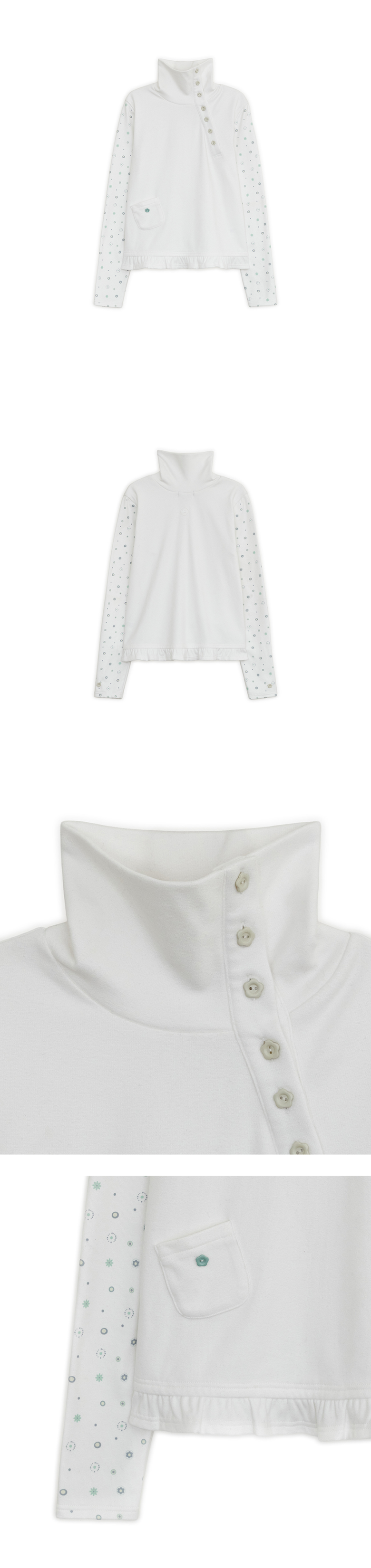 MUSINSA | HUG YOUR SKIN Flower Button Polo Top (White)
