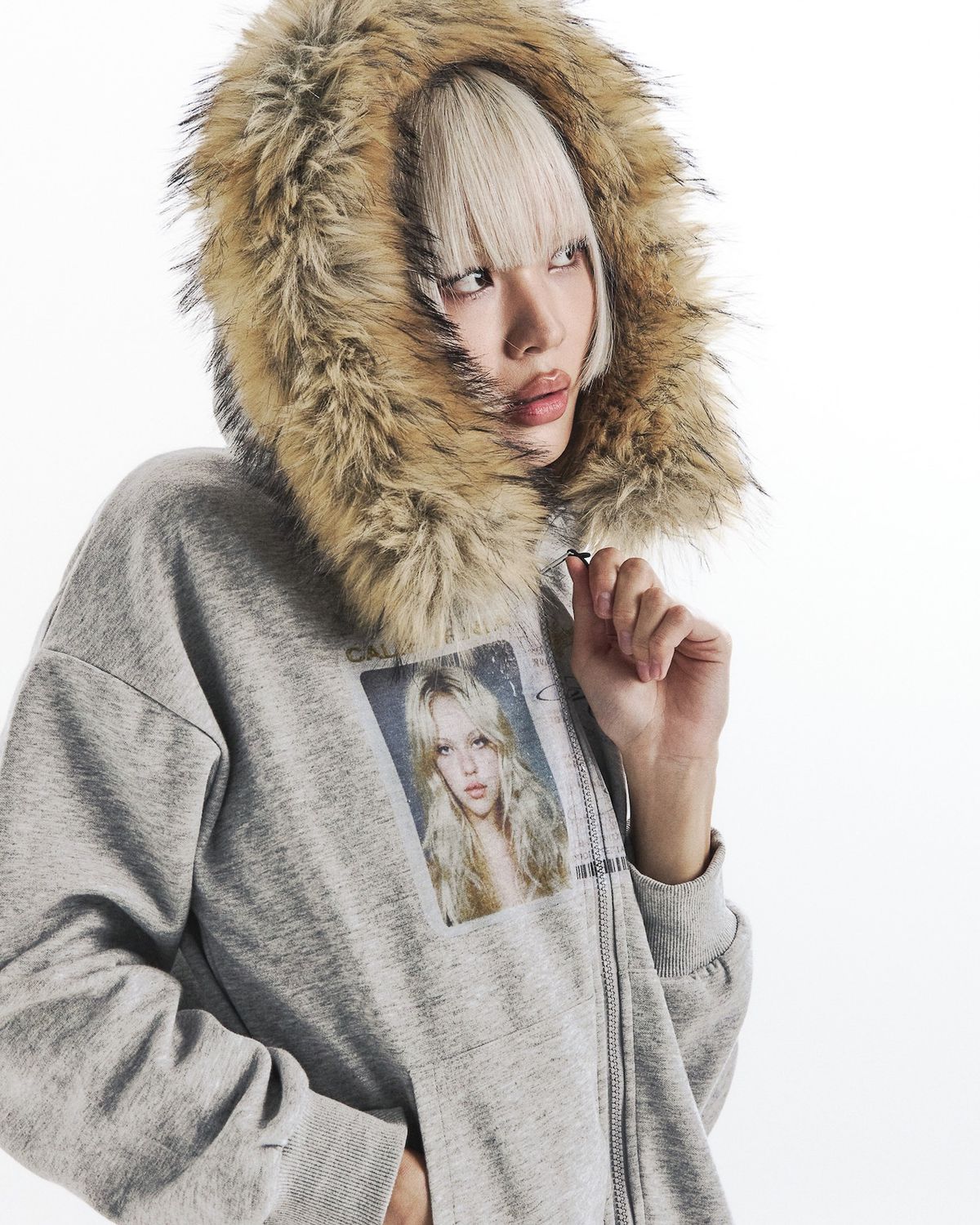 카이야(KAIYA) id card fur hooded zip up-cream