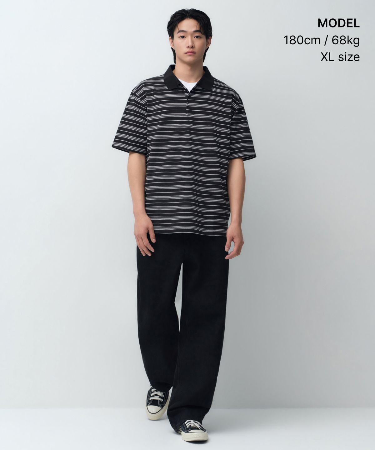 무신사 스탠다드(MUSINSA STANDARD) 멀티 스트라이프 폴로 셔츠 [블랙]