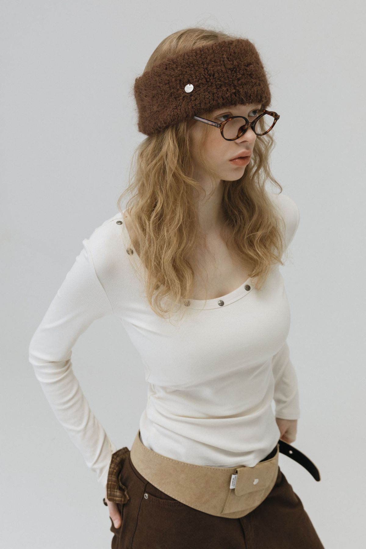 뉴욕웍스(NEWYORKWORKS) [RABBIT FUR] 코인 헤어밴드 반다나_DARK BROWN