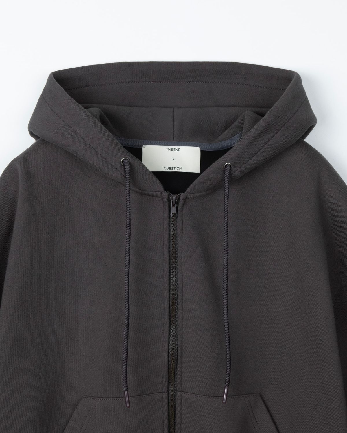 디앤드퀘스천(THEENDQUESTION) Neoprene hood zip-up jumper / BROWN