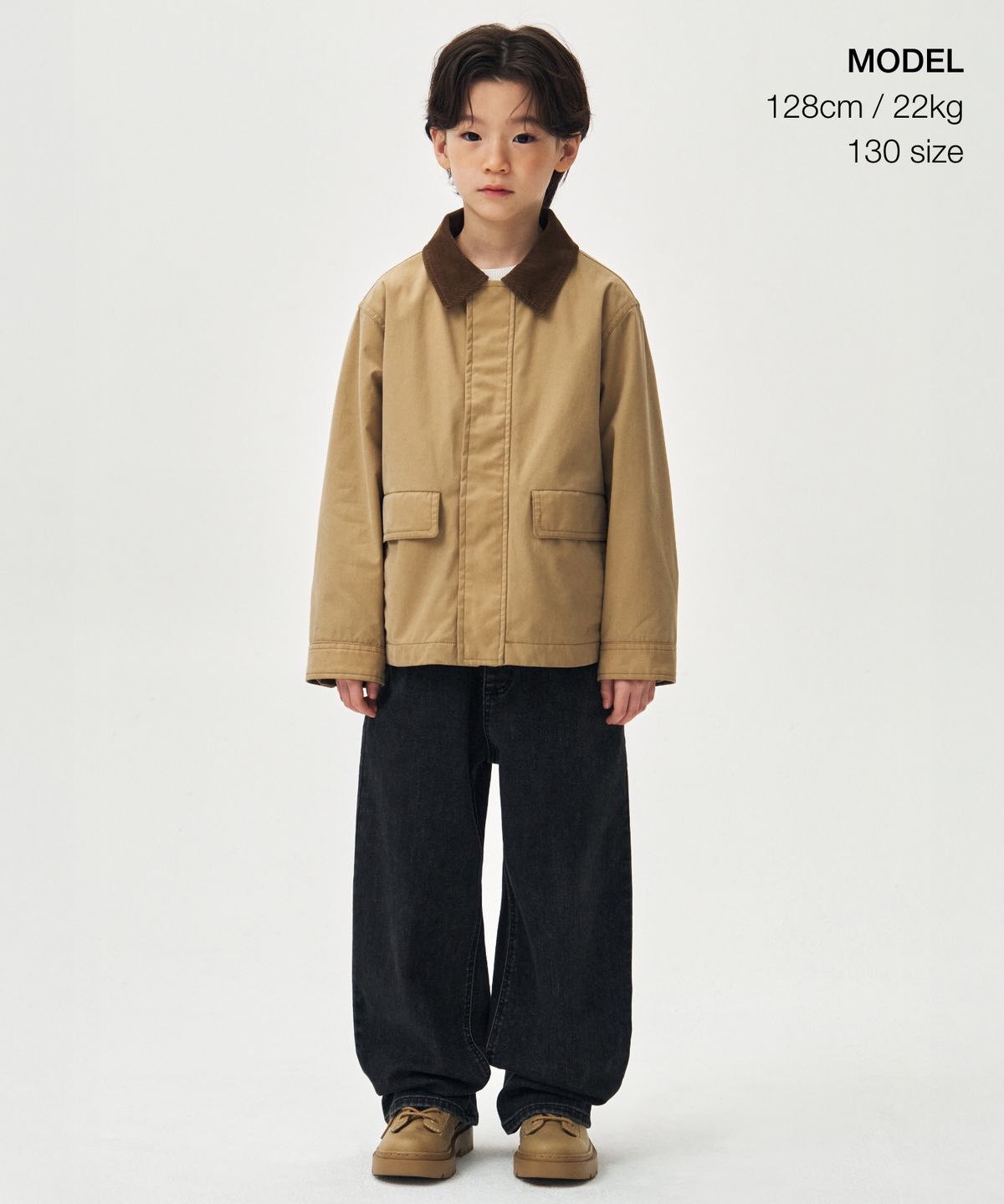 무신사 스탠다드 키즈(MUSINSA STANDARD KIDS) 왁스드 CN 헌팅 재킷 [베이지]