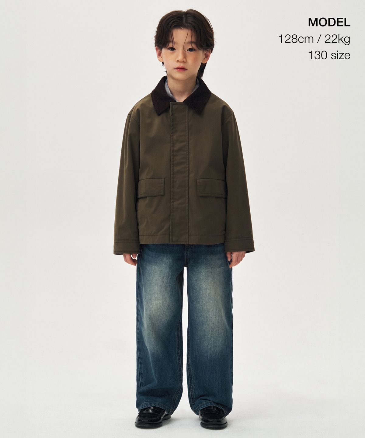 무신사 스탠다드 키즈(MUSINSA STANDARD KIDS) 왁스드 CN 헌팅 재킷 [카키]