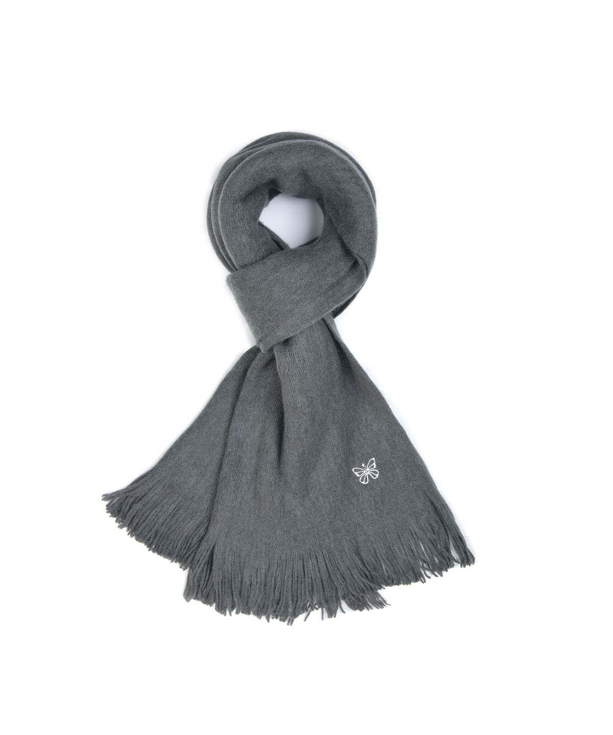 닉앤니콜(NICK&NICOLE) BUTTERFLY EMBROIDERED FRINGE MUFFLER_CHARCOAL