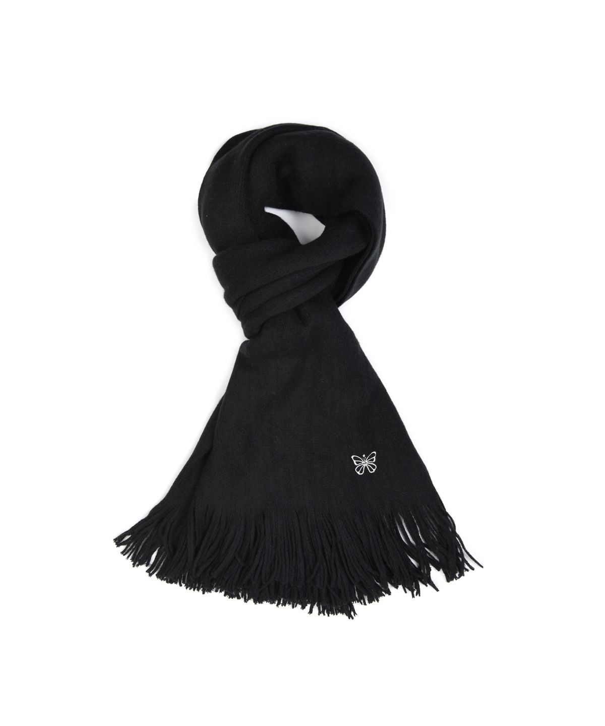 닉앤니콜(NICK&NICOLE) BUTTERFLY EMBROIDERED FRINGE MUFFLER_BLACK