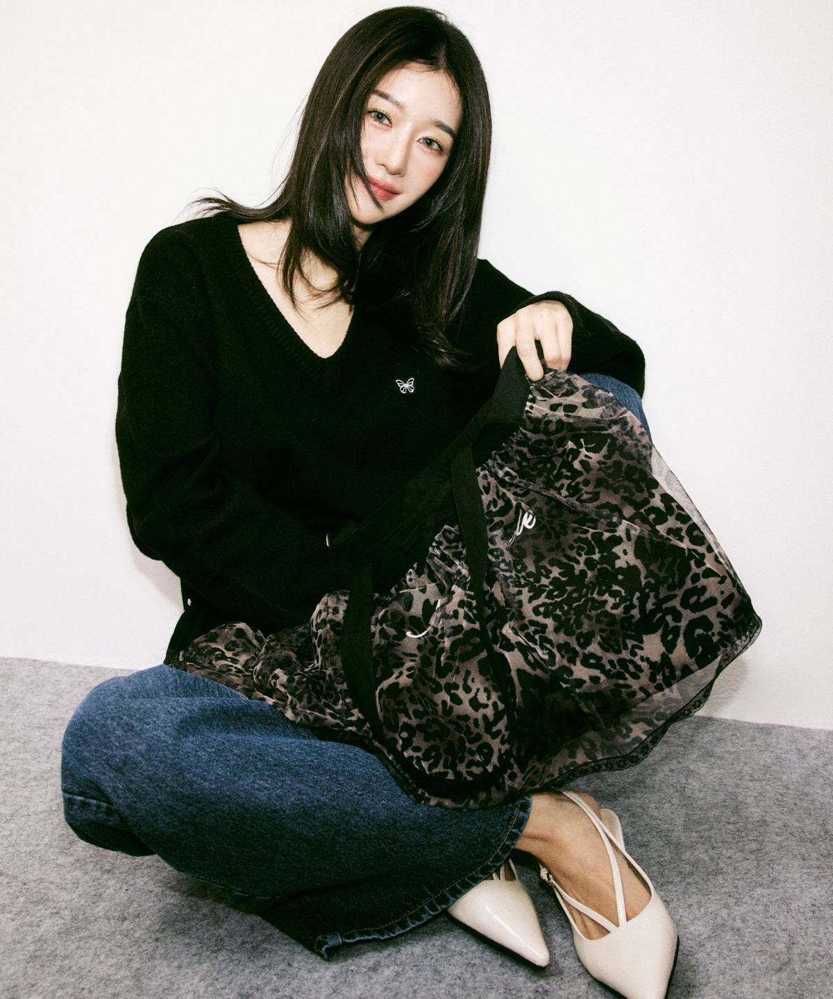 닉앤니콜(NICK&NICOLE) LEOPARD TULE LAYER TOTE BAG_BLACK