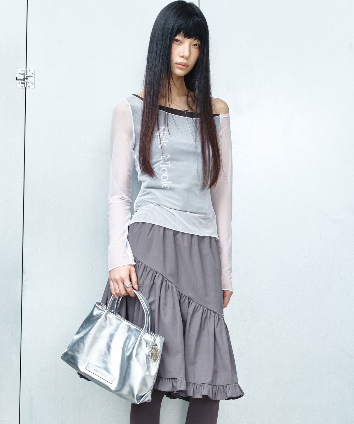닉앤니콜(NICK&NICOLE) CRYSTAL FAUX LEATHER TOTE BAG_SILVER