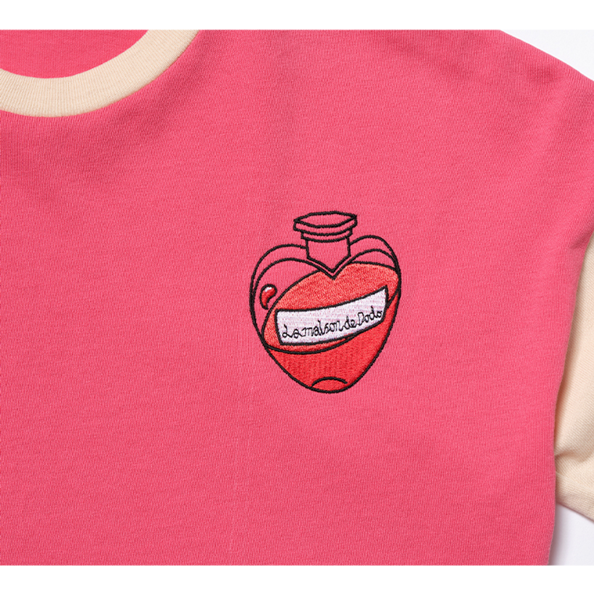 라메종드도도(LA MAISON DE DODO) Oversized DODO hearted T Shirt (Watermelon Pink/Beige)_긴팔티셔츠