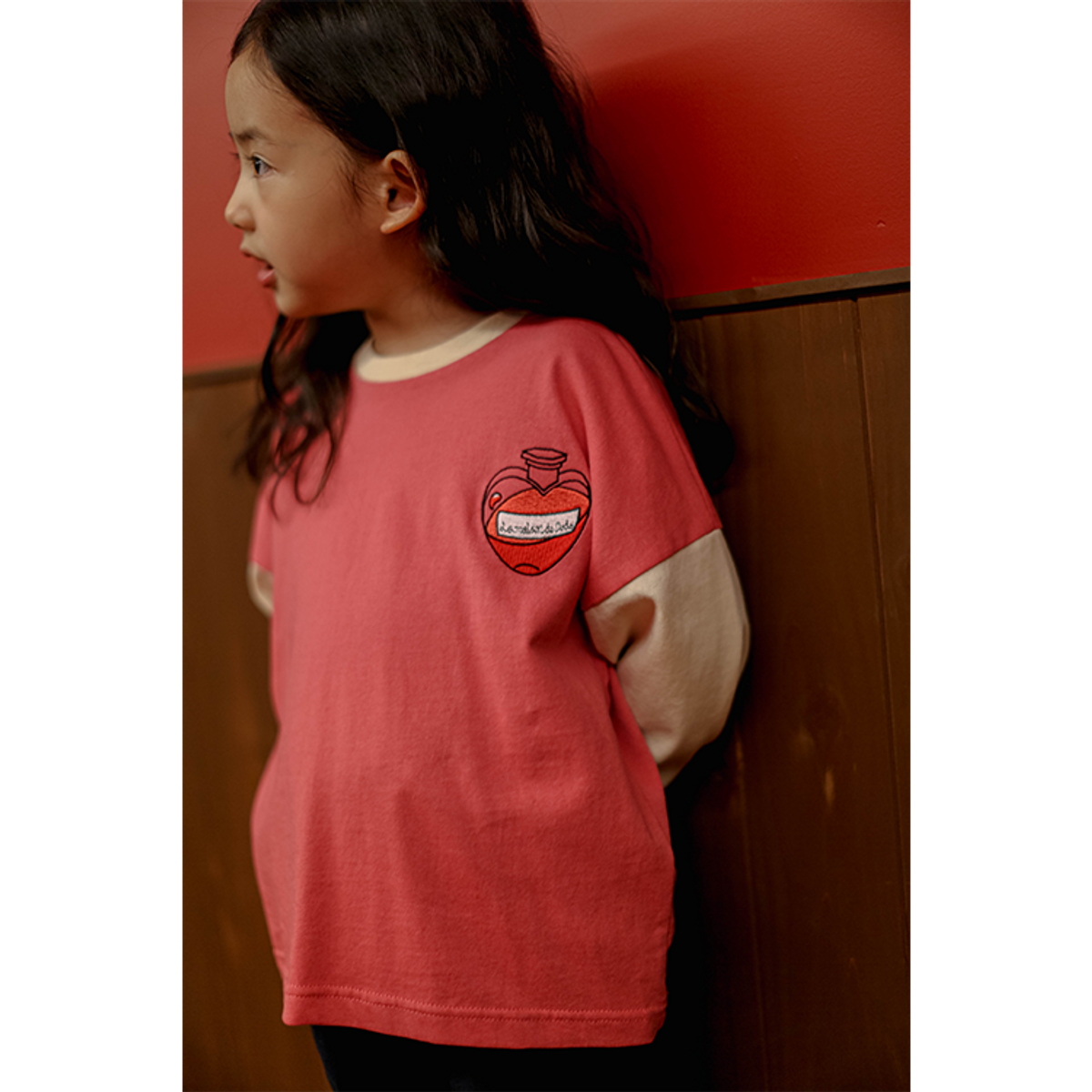 라메종드도도(LA MAISON DE DODO) Oversized DODO hearted T Shirt (Watermelon Pink/Beige)_긴팔티셔츠