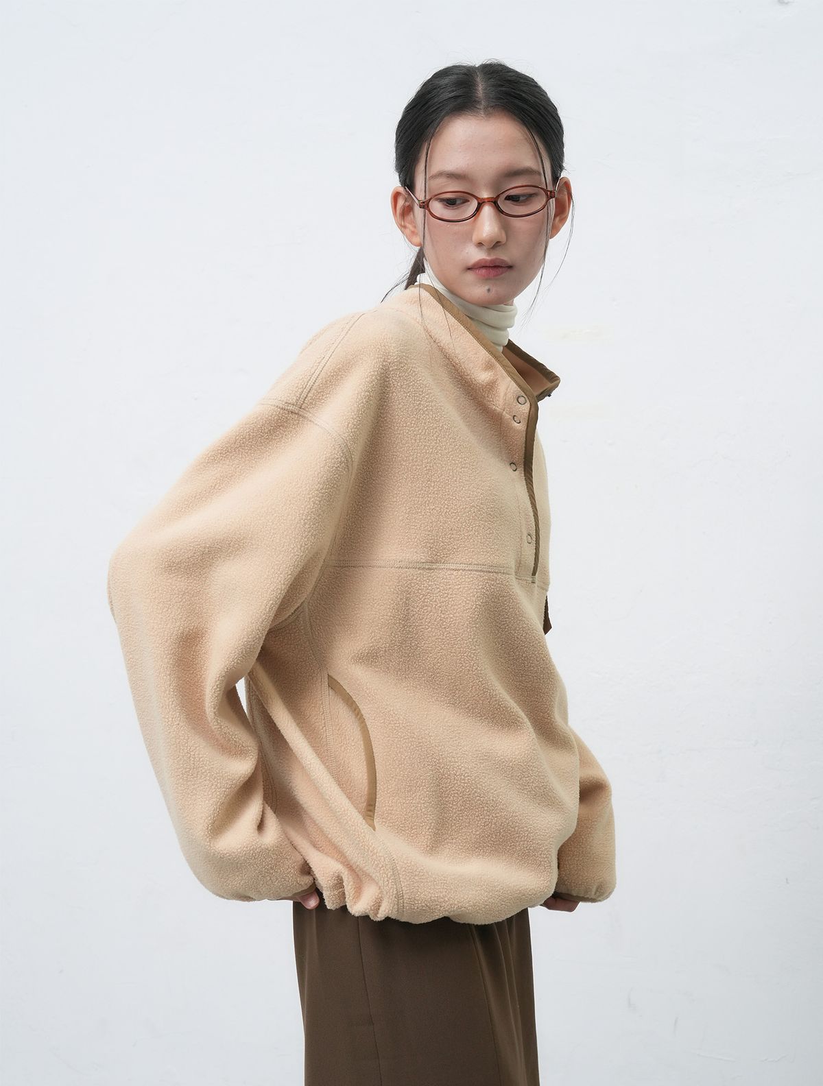 제너럴아이디어(GENERALIDEA) UNISEX 소프트 하이넥 플리스 아노락 세트[BEIGE] / SBE4U02010
