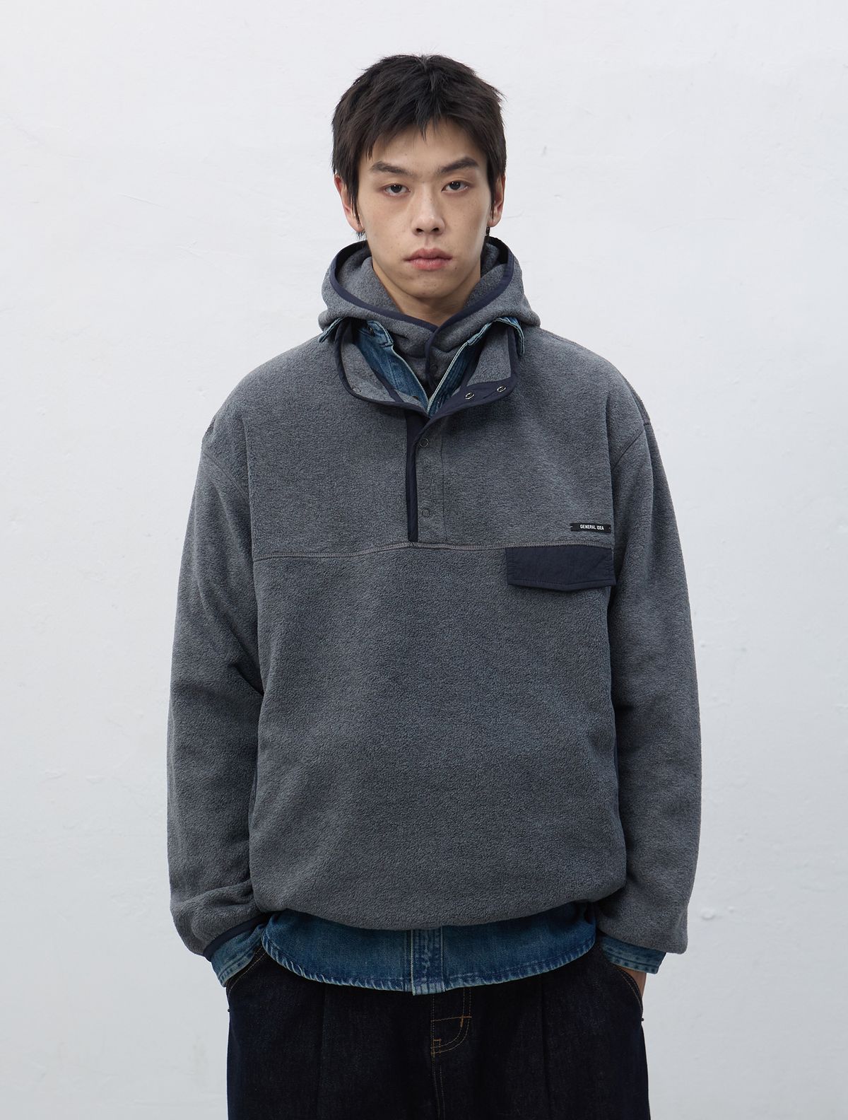 제너럴아이디어(GENERALIDEA) UNISEX 소프트 하이넥 플리스 아노락 세트[CHARCOAL] / SBE4U02010