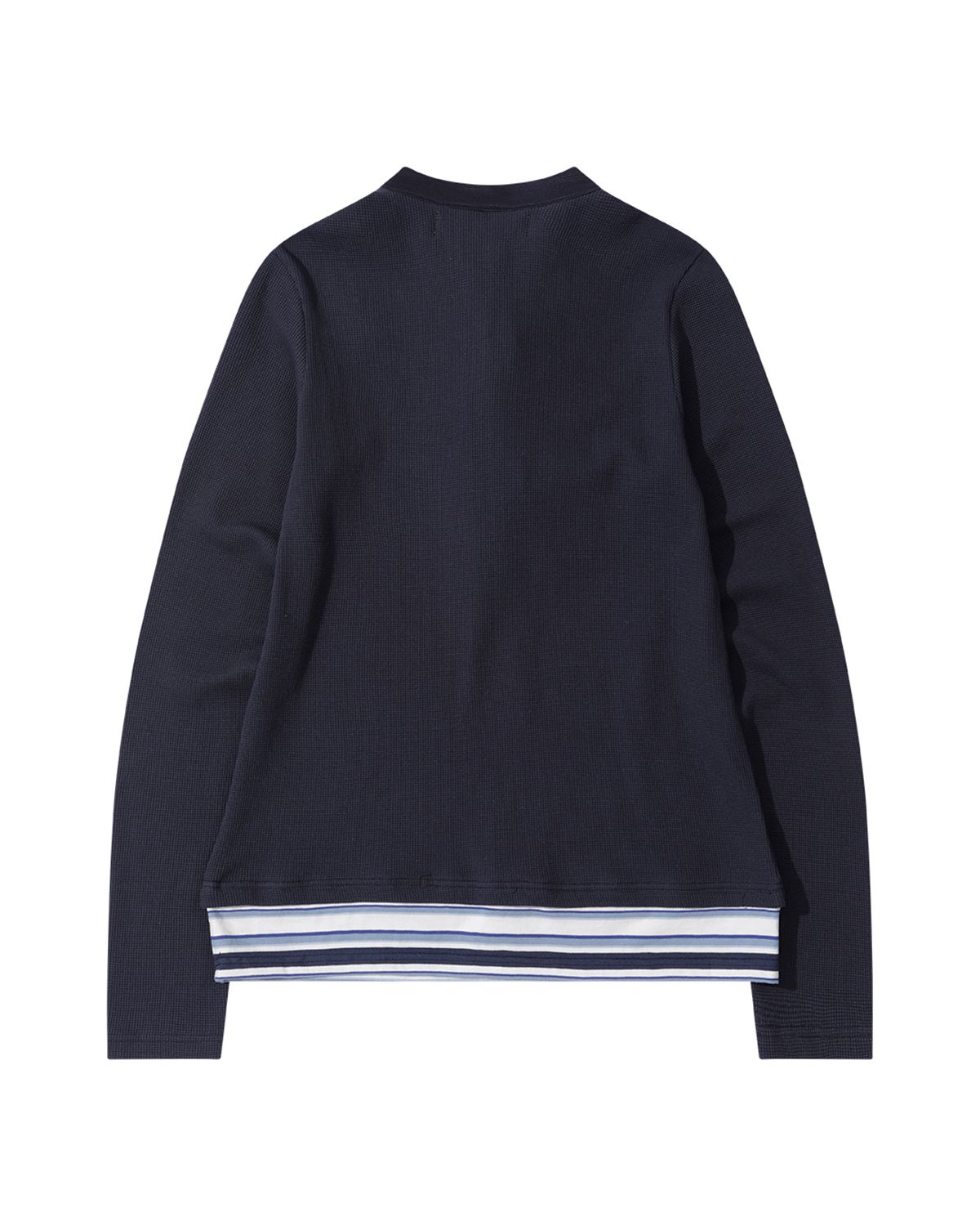 더뮤지엄비지터(THEMUSEUMVISITOR) BUTTON NECK LAYERED LONG SLEEVE (NAVY)