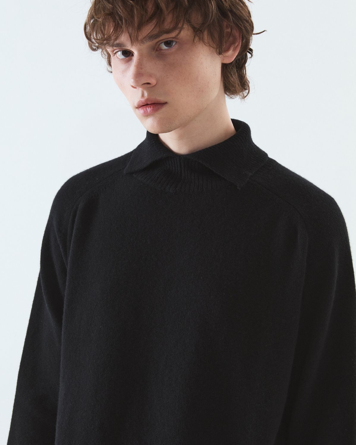 디앤드퀘스천(THEENDQUESTION) Turtle crop knit top / BLACK