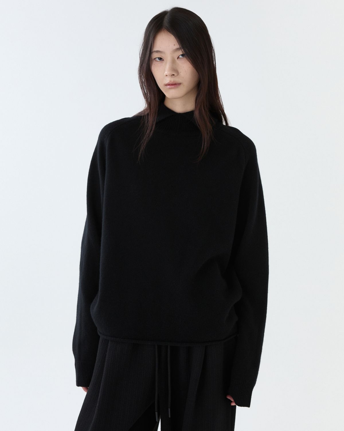 디앤드퀘스천(THEENDQUESTION) Turtle crop knit top / BLACK