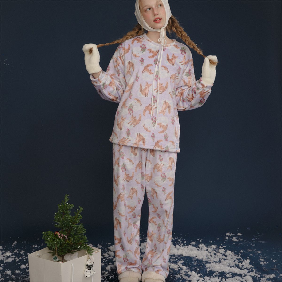 뮤즈무드(MUSEMOOD) purple snow fox winter pajama (수면잠옷)