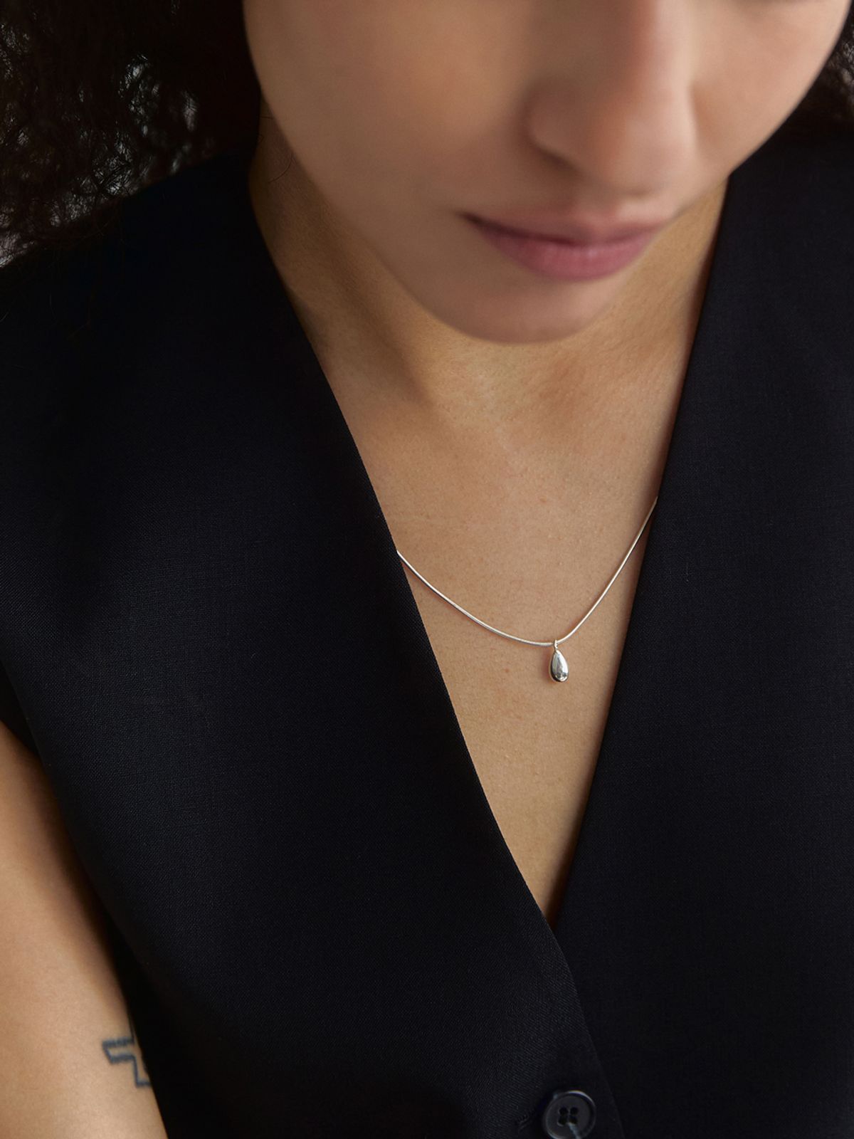 미메시(MIMESI) [925 silver] Tear Drop Necklace (snake chain)