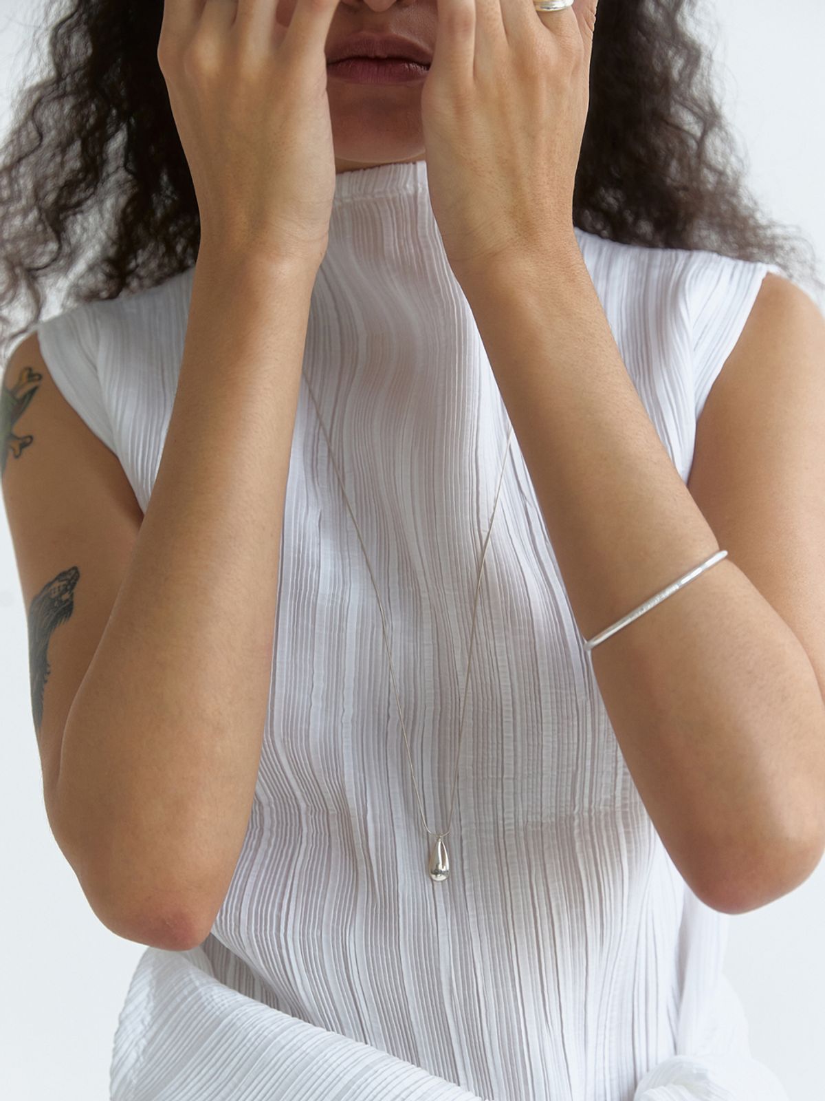 미메시(MIMESI) [925 silver] Water Drop Long Necklace (snake chain) (2size)