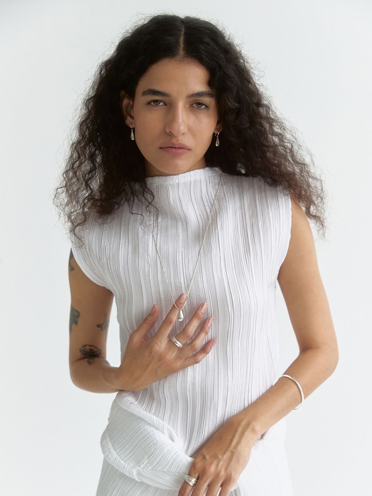 미메시(MIMESI) [925 silver] Water Drop Long Necklace (snake chain) (2size)