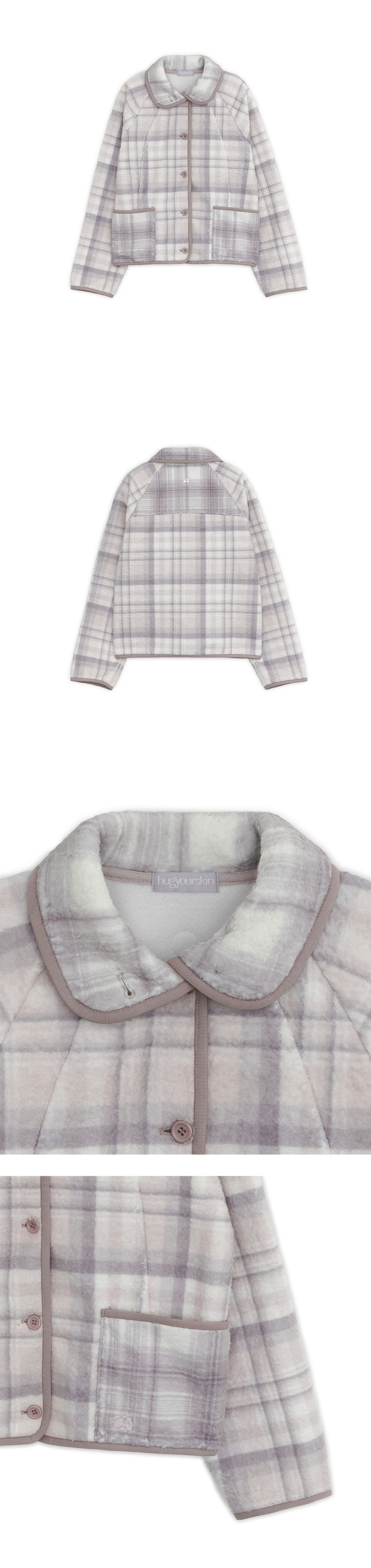 MUSINSA | HUG YOUR SKIN Round Collar Check Fleece Jacket (Pink Gray)