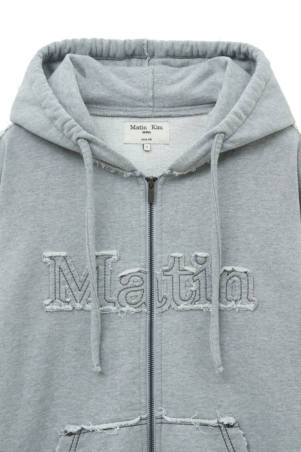 MUSINSA公式 | MATIN KIM RAW CUT APPLIQUE HOODY ZIP UP IN GREY