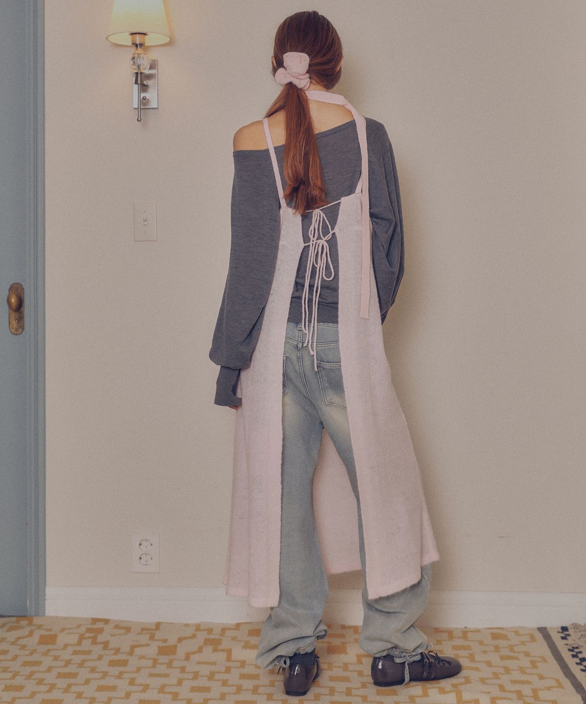 멜리앤로즈(MELLY&ROSE) 코사지 웨이브 니트 원피스 스카프SET(310257)_L/PINK
