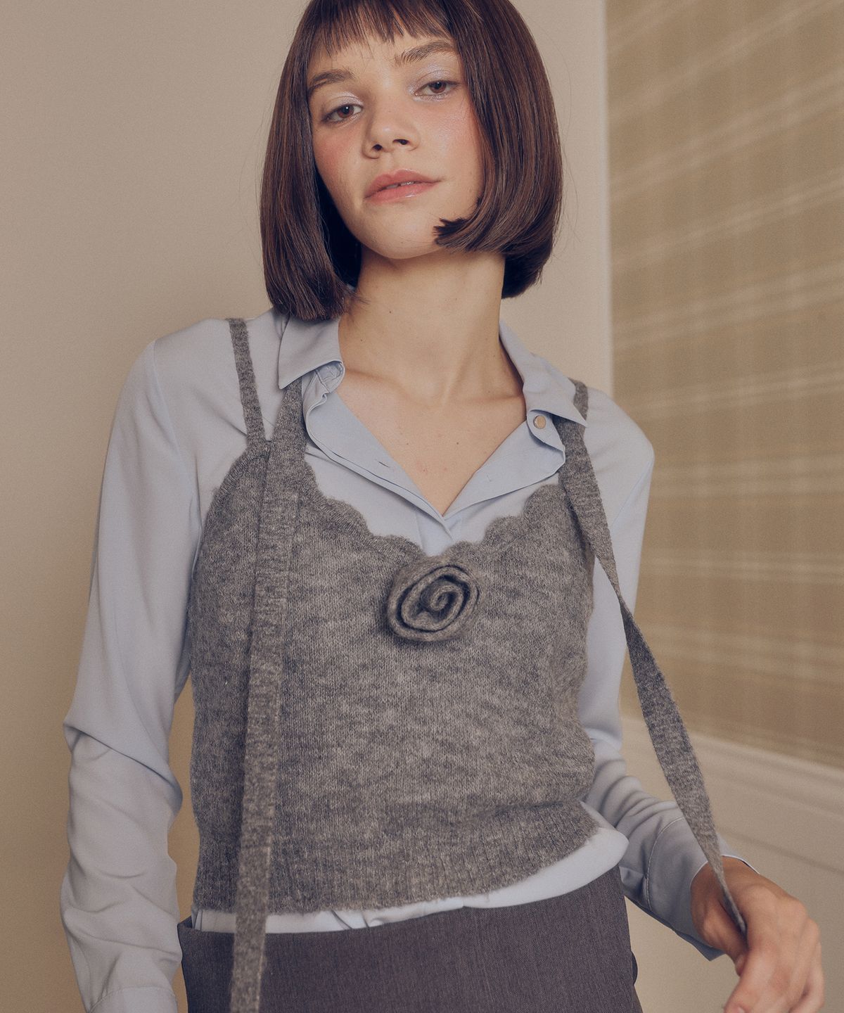 멜리앤로즈(MELLY&ROSE) 코사지 웨이브 뷔스티에 스카프SET(310256)_M/GRAY