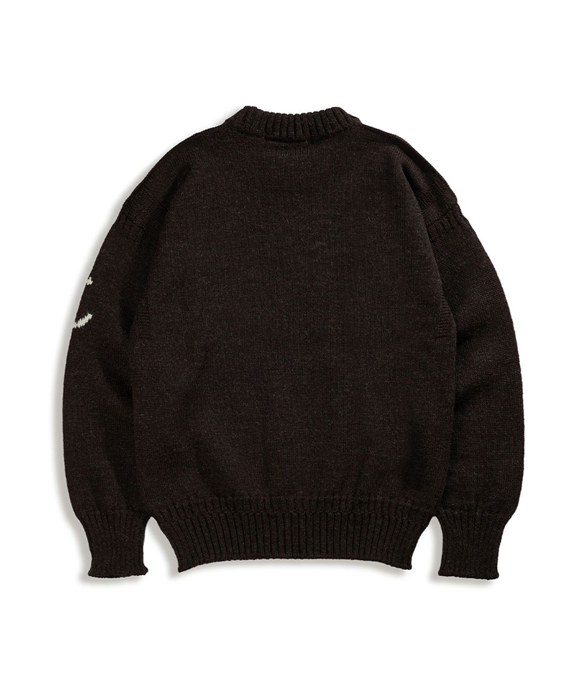 건지 울른스(Guernsey Woollens) 크루넥 홀가먼트 스웨터 - 다크 브라운