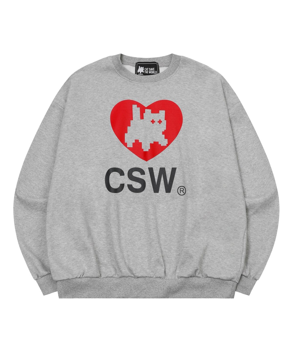 캣세이브더월드(CATSAVETHEWORLD) 냐옹 캣 인 하트 맨투맨 (2컬러)