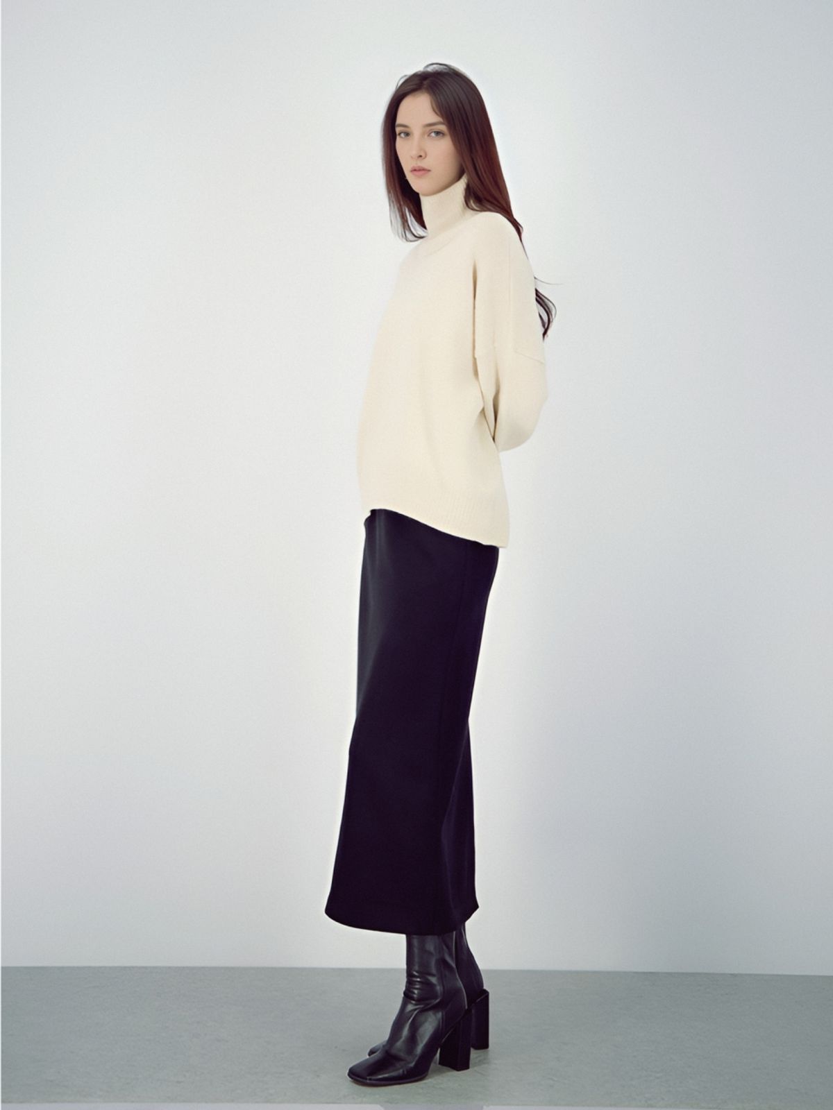 아쿠드(ACUD) Crepe Suede Bending Skirt _Black