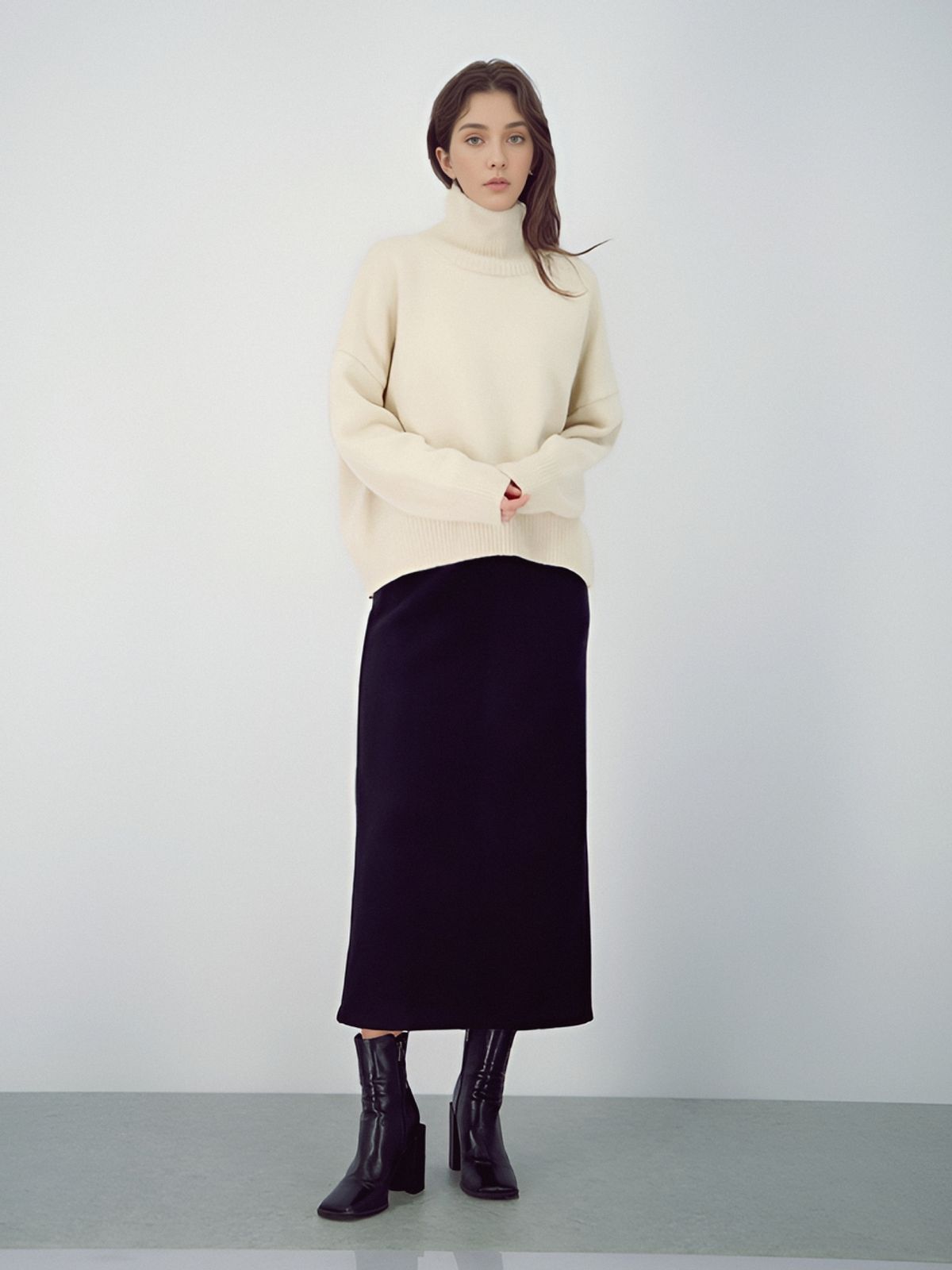 아쿠드(ACUD) Crepe Suede Bending Skirt _Black