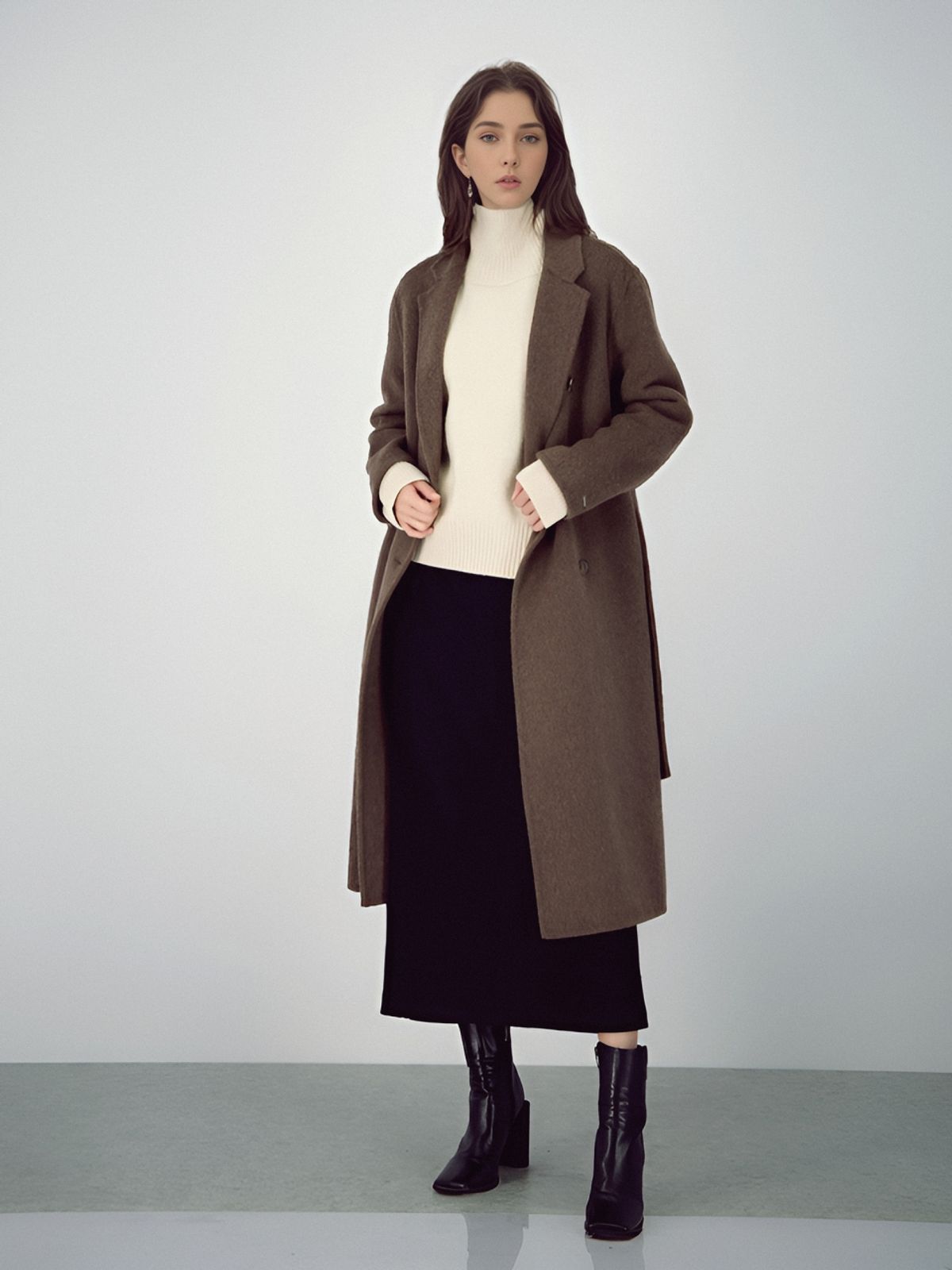 아쿠드(ACUD) Crepe Suede Bending Skirt _Black