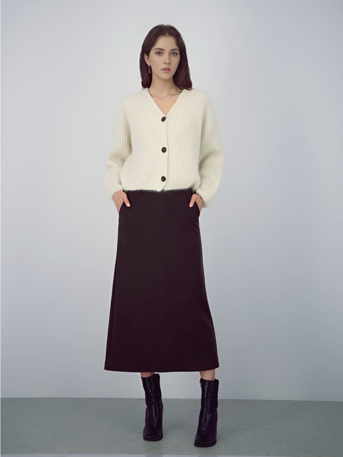아쿠드(ACUD) Crepe Suede Bending Skirt _Brown