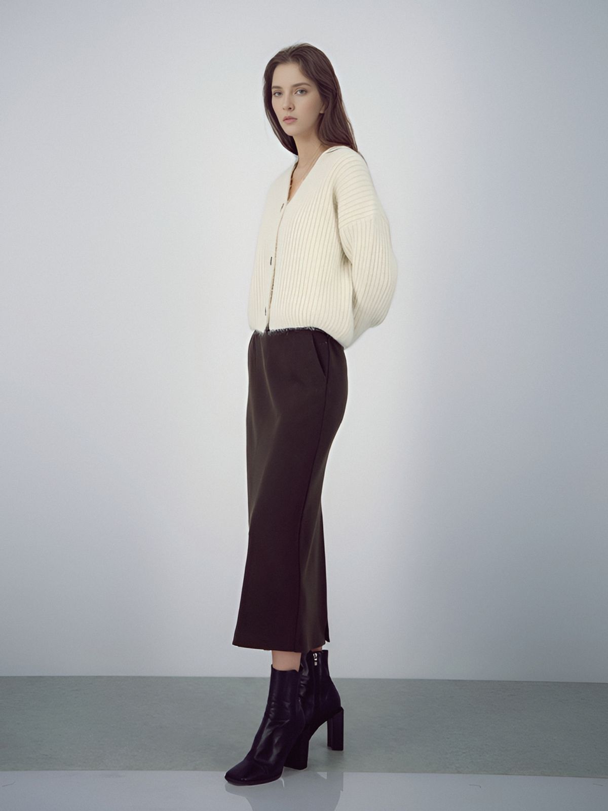 아쿠드(ACUD) Crepe Suede Bending Skirt _Brown