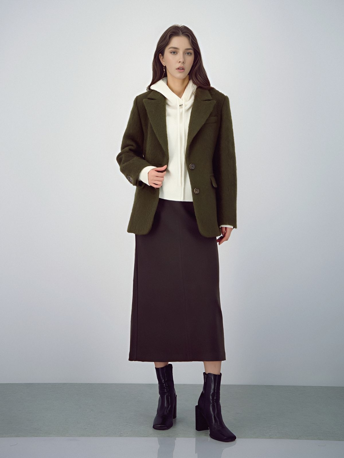 아쿠드(ACUD) Crepe Suede Bending Skirt _Brown