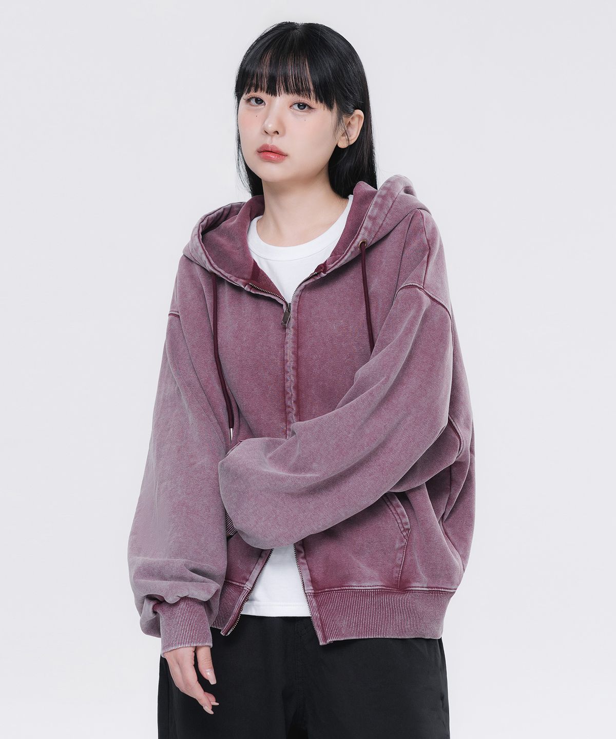 앨빈클로(ALVINCLO) 피그먼트 크롭 후드집업 DLX2973 (3 COLOR)