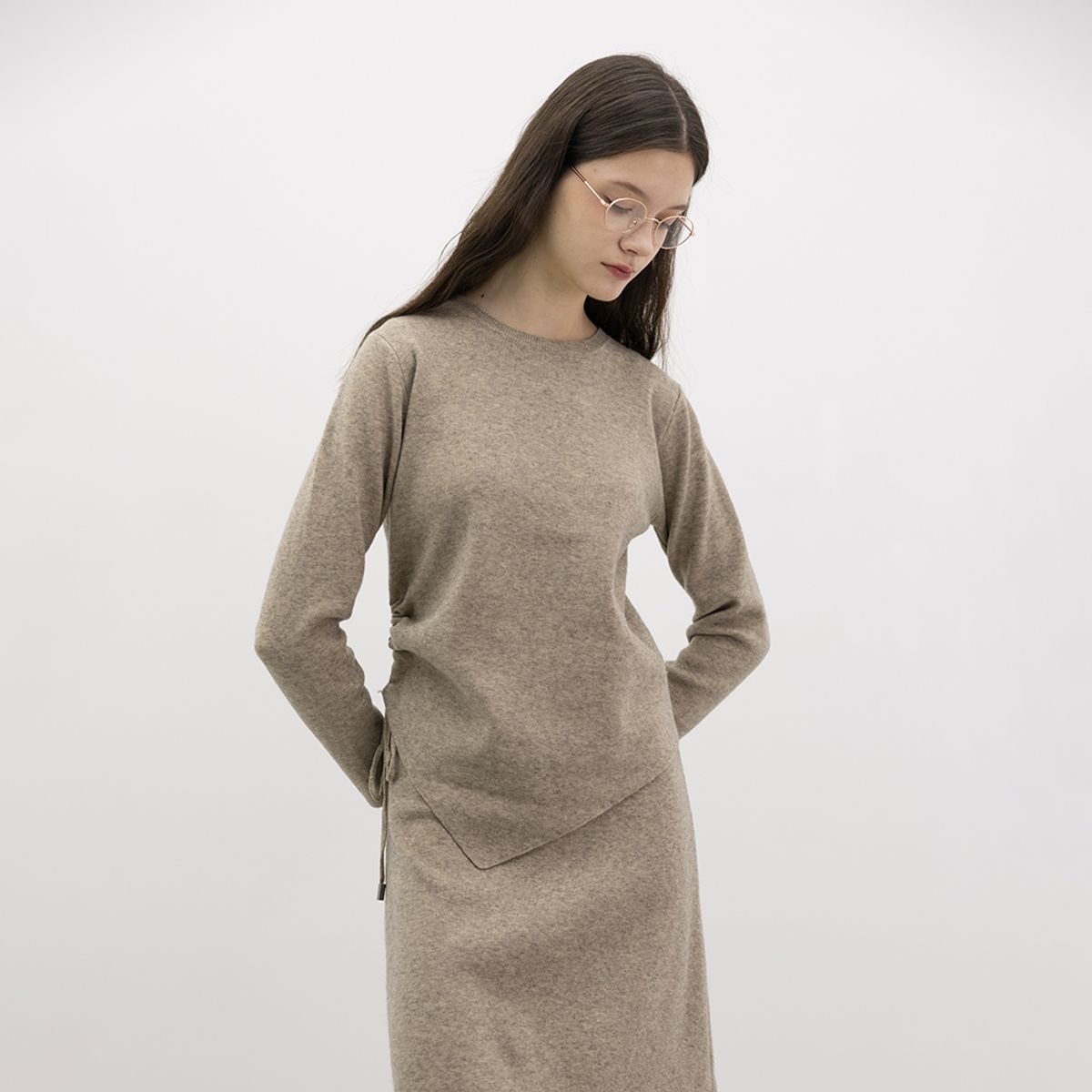 웬스데이딜라잇(WEDNESDAY DELIGHT) WD_Drawstring waist knit top and skirt set_BEIGE