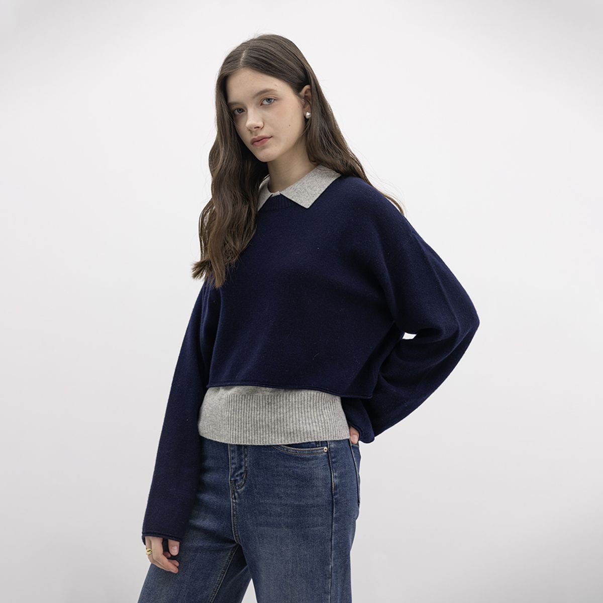 웬스데이딜라잇(WEDNESDAY DELIGHT) WD_Collar knit and top set_NAVY