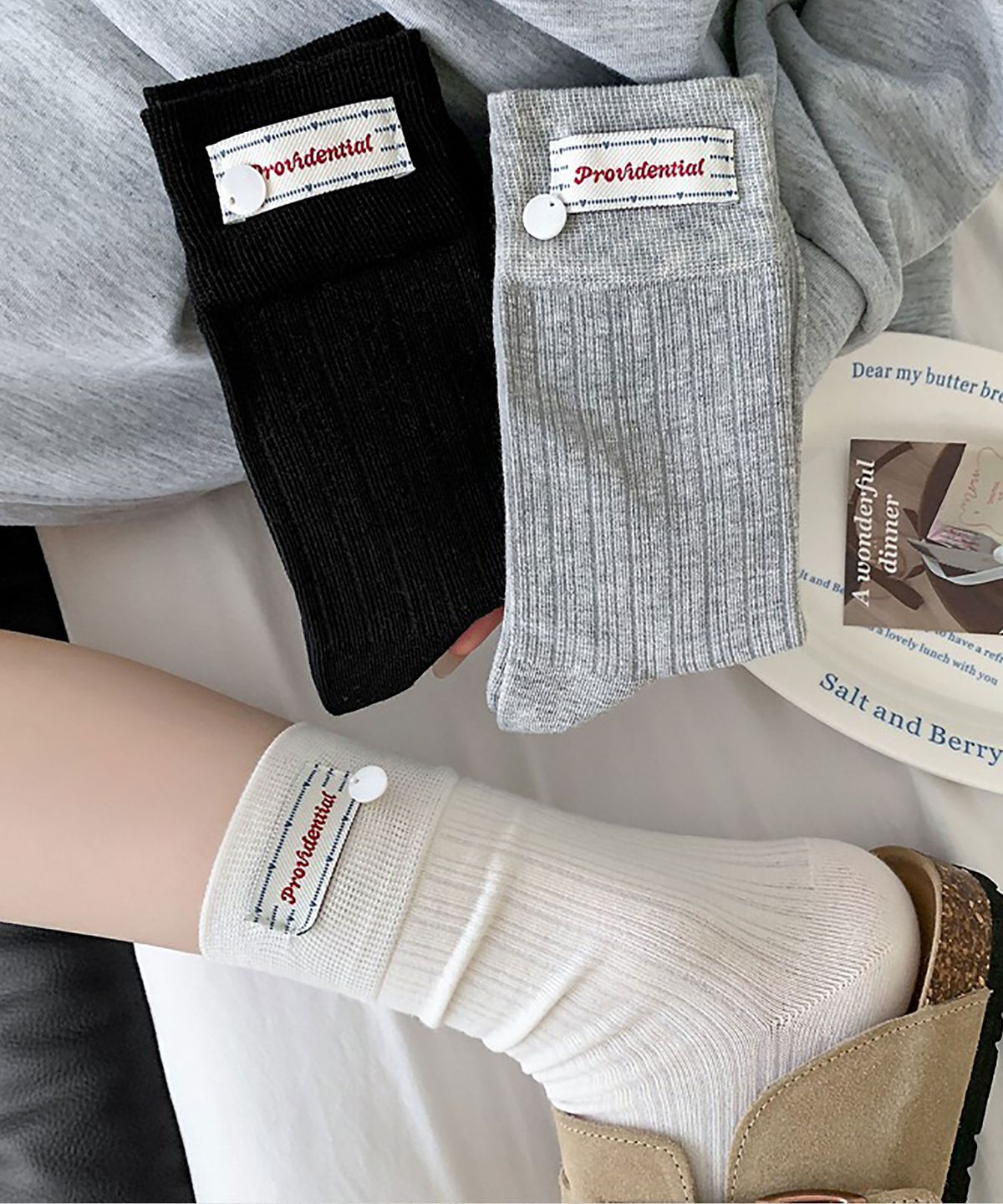 엔젤삭스(ANGEL SOCKS) [2개 세트]1319 버튼탭 단추 래터링 fashion socks 양말