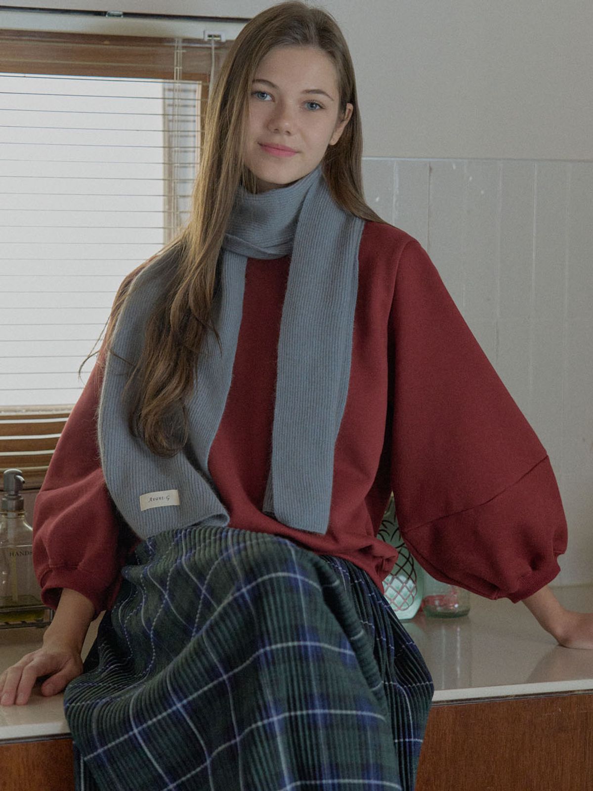 아방(AVANT-G) Tartan Check Pleated Maxi Skirt - GREEN
