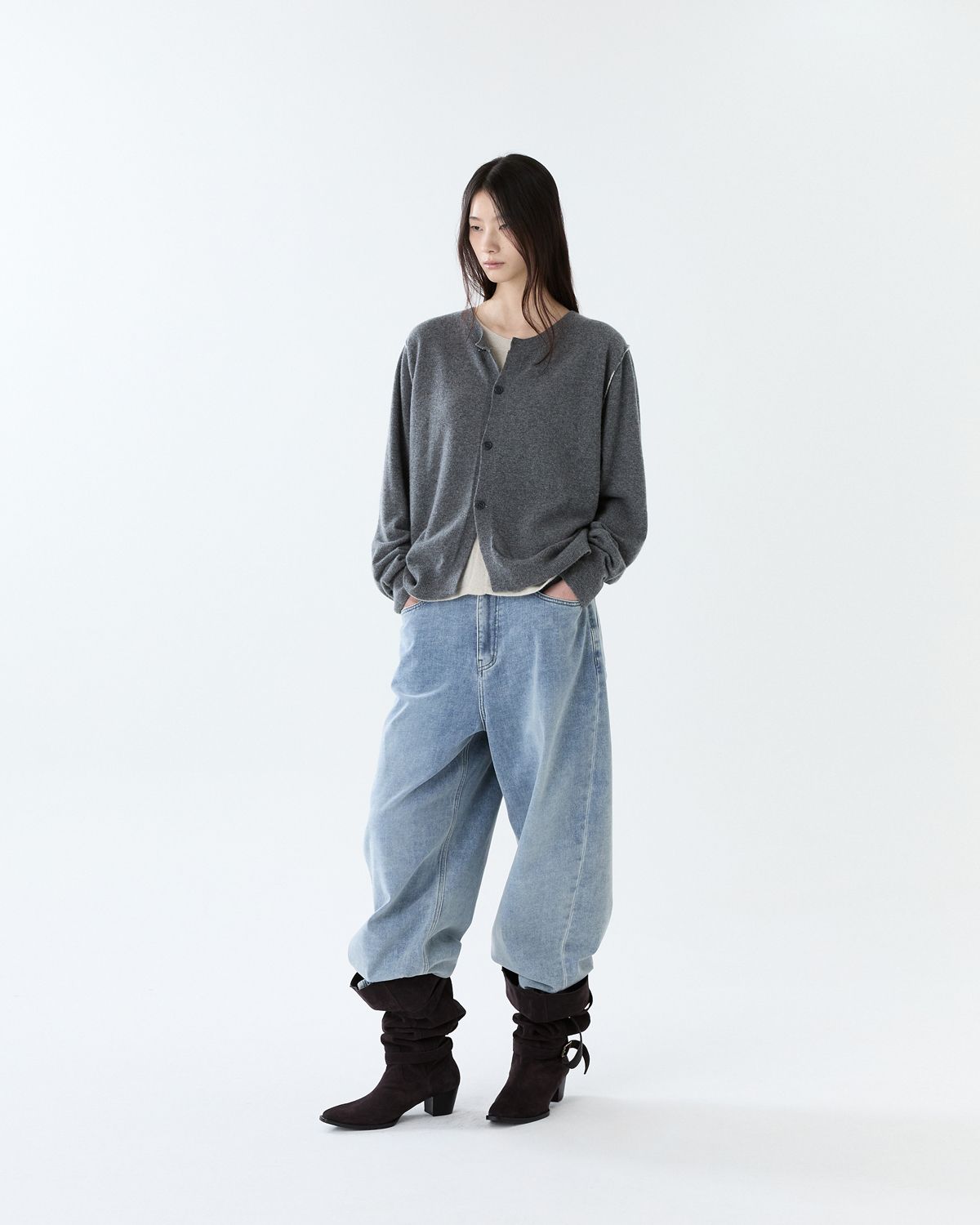 디앤드퀘스천(THEENDQUESTION) Double layer cardigan / GRAY