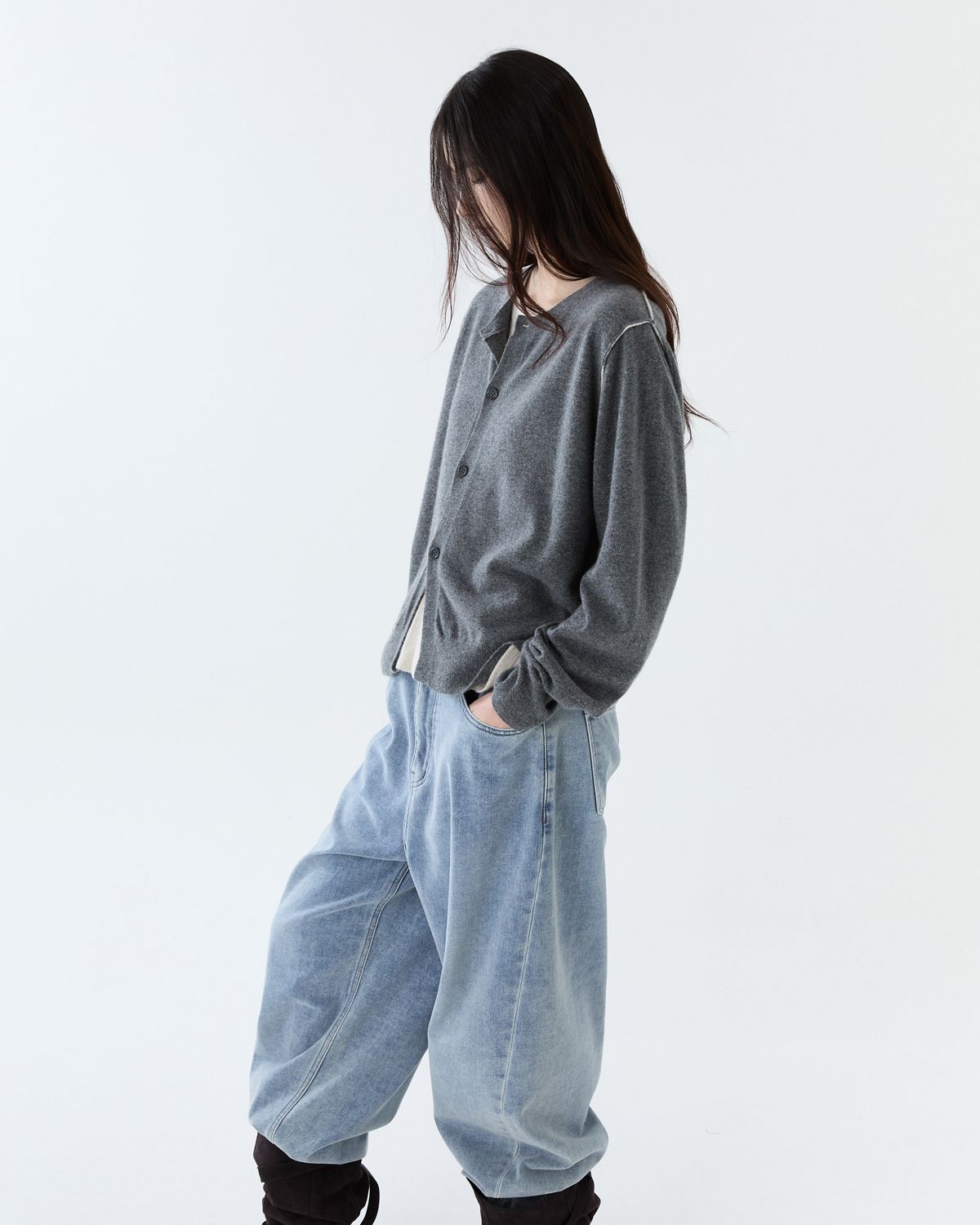 디앤드퀘스천(THEENDQUESTION) Double layer cardigan / GRAY