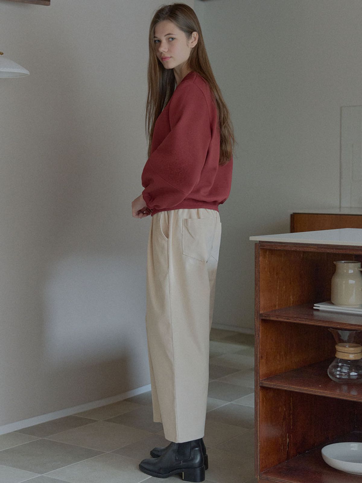 아방(AVANT-G) Corduroy Crop Banding Pants - CREAM