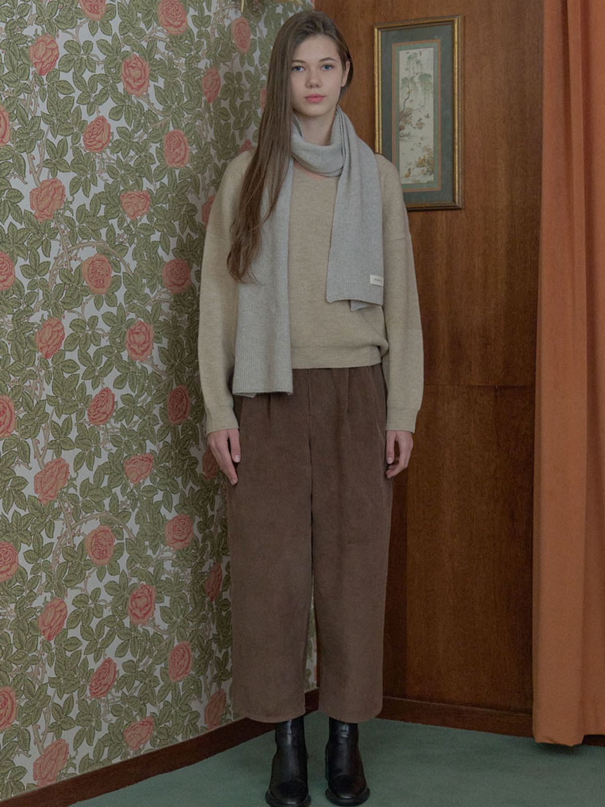아방(AVANT-G) Corduroy Crop Banding Pants - BROWN
