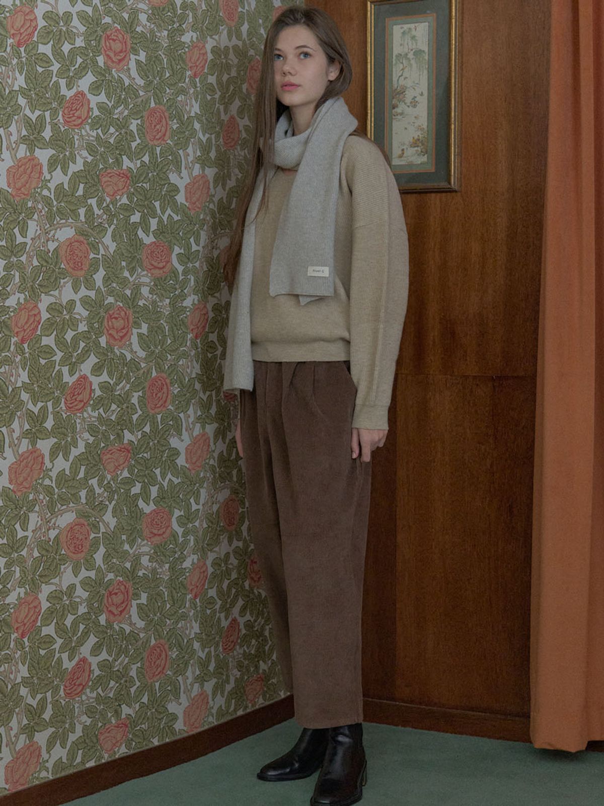 아방(AVANT-G) Corduroy Crop Banding Pants - BROWN