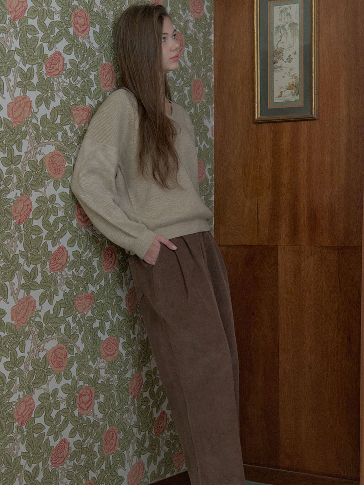 아방(AVANT-G) Corduroy Crop Banding Pants - BROWN