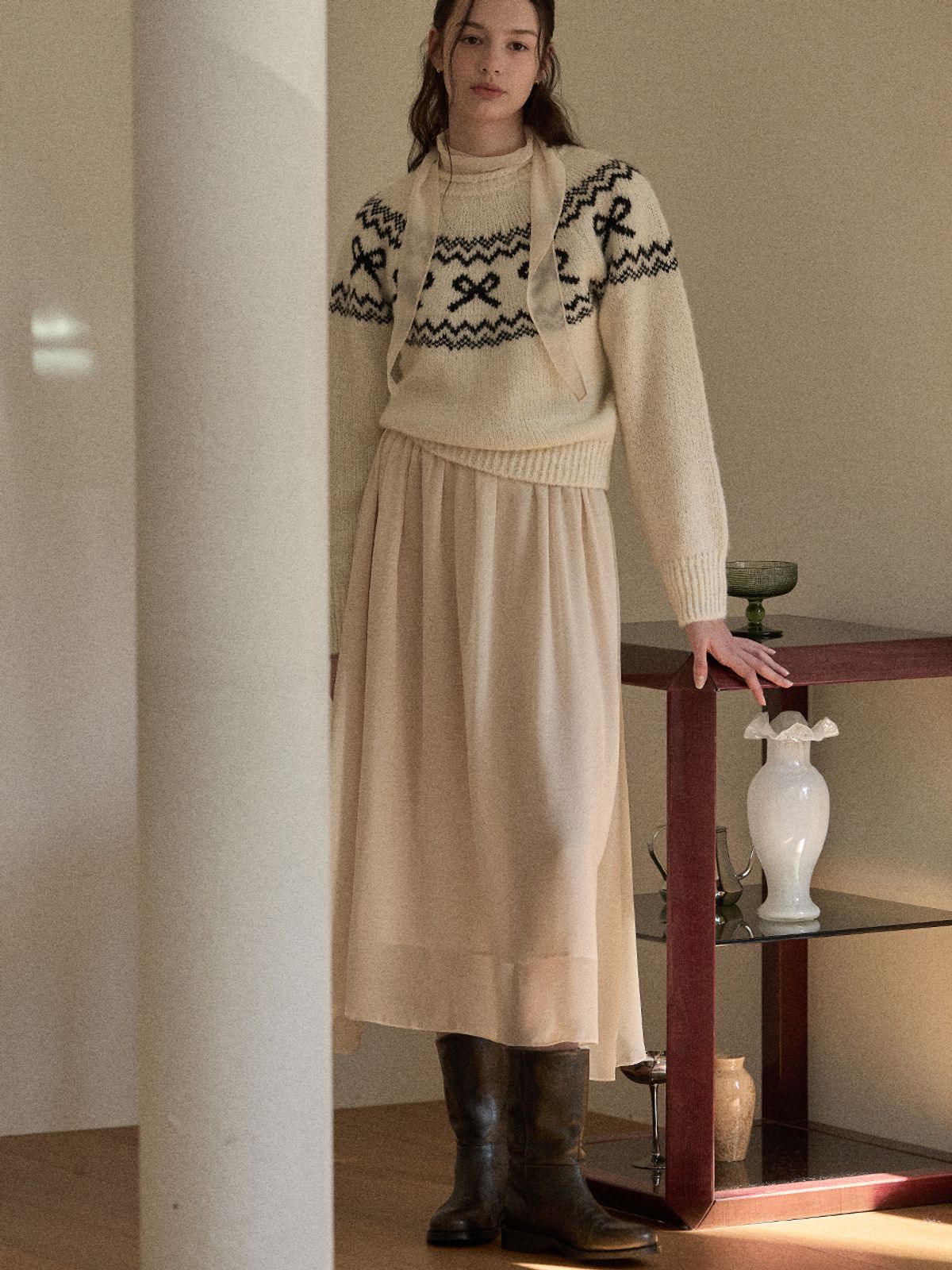 비뮤즈맨션(BEMUSE MANSION) Sheer long dress - Black